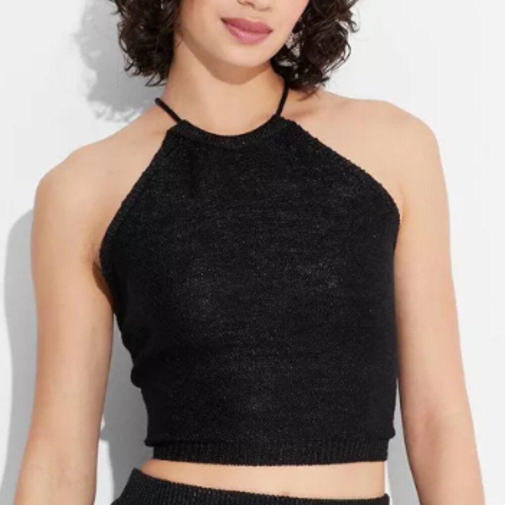 Wild Fable Black Fitted Crop Tank Top
